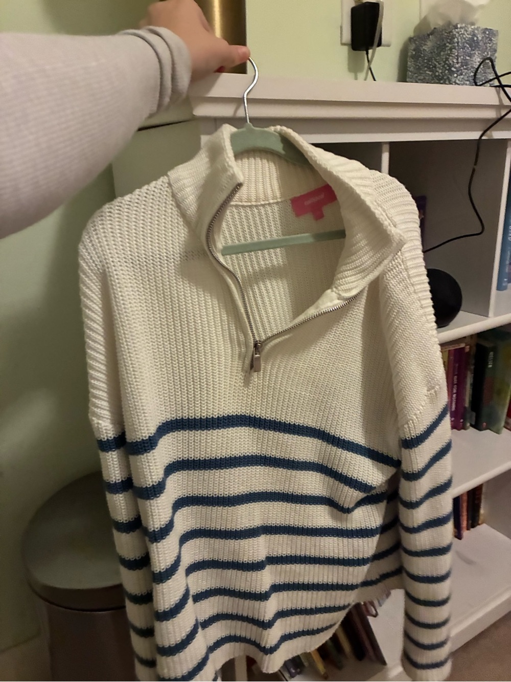Cream Half-Zip Stripe Knit Sweater - edikted